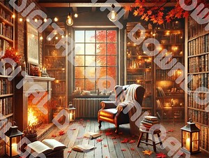 Cozy Autumn Library Desktop Wallpaper | Warm Fall Aesthetic for Book Lovers - Etsy Australia