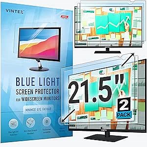 21.5 inch Blue Light Blocking Screen Protector Panel for 16:9 Widescreen Computer Monitor and Laptop - PC Anti-UV Eye Protection Filter Film - Anti-Scratch Diagonal Frame Shield 2 Pack
