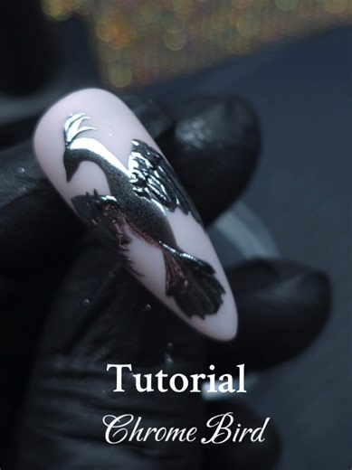 Replying to @chuy__x3 Tutorial on Chrome Bird Nail Design 🕊✨️ #nailtok #chromenailart #nailtutorial #naildesigns #designtutorial