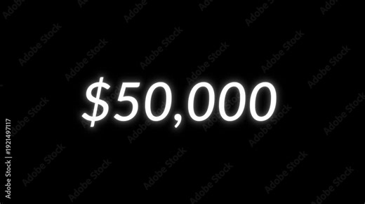 Animated dollar counter rising from zero to one million over black backdrop