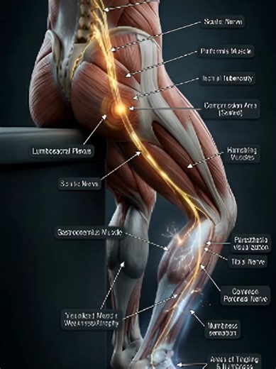 The last three warning signs of sciatica can indicate nerve irritation. Sign 3: Tingling or numbness in the leg or foot Sign 4: Weakness in one leg Sign 5: Pain that gets worse when sitting for long periods This happens because sitting increases pressure on the sciatic nerve. #nervecompression #spinecare #sportsrehab In the next video, we’ll cover natural ways to relieve sciatic pain and protect your spine.