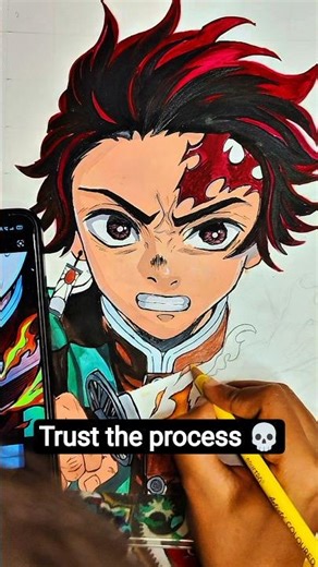 Tanjiro Kamado Drawing Coloring ✨ | Satisfying Anime Art 🎨 #shorts #tanjiro #anime #demonslayer