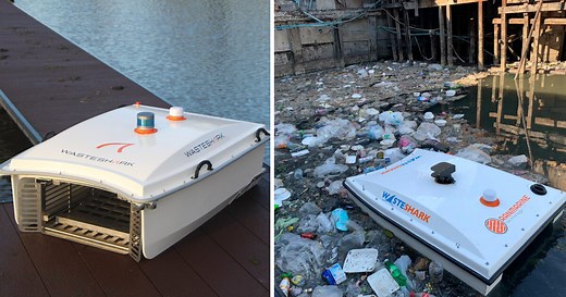 autonomous-drone wasteshark vacuums plastic waste and biomass from water