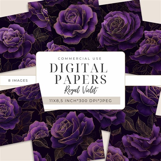 Purple Roses 11x8.5" Digital Papers, Gold Line Rose Backgrounds for Scrapbooking, Collage, Mixed Media, DIY Crafts I DP613 - Etsy
