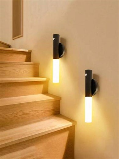 1pc Smart Sensor Night Light, Motion Sensor Wall Lamp, Faux Wood Grain, Rechargeable LED Corridor Wall Light, Plastic Material, USB Charging, Suitable For Bathroom, Toilet, Hallway, Bedroom, Wardrobe, Table, Staircase, Cabinet, Battery Capacity: 300mAh | SHEIN