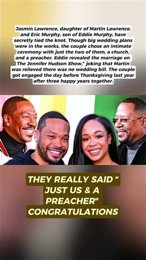 Martin Lawence's Daughter Jasmin and Eric Murphy Secretly Married in an Intimate Ceremony