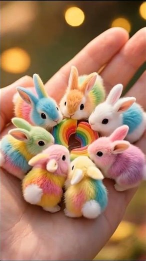 [AI ASMR] Cute baby rabbit enjoying a rainbow candy mukbang | Meow ASMR #shorts