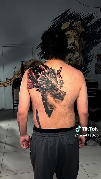 SKYRIM GAME THEM FULL BACK in PROGRESS. We are 5 Sessions in. We have almost finished the dragon. In the upcoming session we will finish the dragon and start another part of the back . Im having so much tattooing this complex textures of 🐉 and i’m so excited to finish this back soon. Stay tuned for upcoming sessions. . Thanks Derrian for the always trust and I’ll see you next week . For Bookings: Fill Application form in bio For general queires: 📧info@dripinkz.com Done by: @rahultattoo at @dom