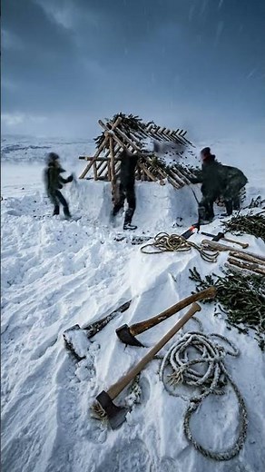Snow Shelter Build with Fire Inside: Wood + Snow Survival in Extreme Blizzard #survival #cozyhome