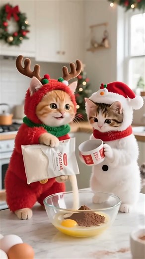 🐱🎄The Coziest Christmas Cute Cat Family Bakes Yule Log Cake for Friends Heartwarming Story#funny#cat