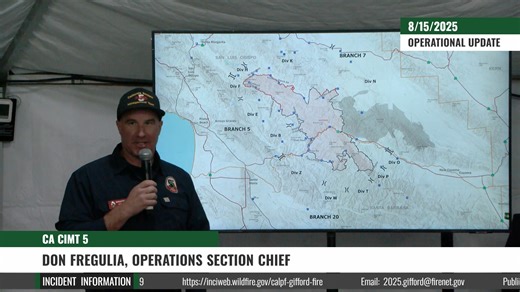 #GiffordFire August 15, 2025 California Interagency Incident Management Team 5 Operations Section Chief Don Freguila presents an update on the current fire situation. | U.S. Forest Service - Los Padres National Forest