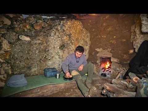 I Returned to My Hidden Stone Shelter — Alone in the Rain | Wildlife Winter Camping & Nature ASMR