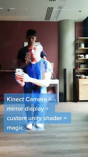 Little sneak peak in to an immersive experience I created using an Azure Kinect camera, Unity and a mirror display. #immersive #interactive #unity #madewithunity #tech