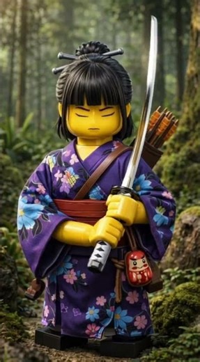 A female warrior defeats a ninja and meets the emperor in the forest. #lego