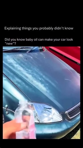 Detailed Explanation on Instagram: "Baby oil can serve as a temporary detailing tool to revive a vehicle’s appearance by restoring faded plastic trim, polishing leather or vinyl surfaces, and acting as a quick tire shine. Applying a small amount with a microfiber cloth fills in minor scratches and provides a deep gloss, but users should be cautious as the oily residue attracts dust and can cause dangerous dashboard reflections. While it makes a car look showroom-ready for a short period, it lack