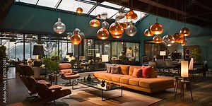 Hanging ceiling lights in a modern shared office space 4K motion