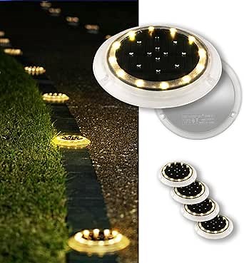 Solar Dock Lights, Bright Disc LED Outdoor Waterproof, Anti-Slip & Anti-Trip Flat Low Profile for Marine, Deck, Ground, Pool, Pier, Pathway, Step (Warm White, 6Pack)