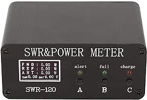 Digital Short Wave Standing Wave Meter, 1.8‑50MHz FM AM CW SSB Modes Digital Display SWR Meter Watt Meter, Type C Professional Aluminium Alloy 200W Max VSWR Power Meter with Buzzer, Alarm, 1000mAh