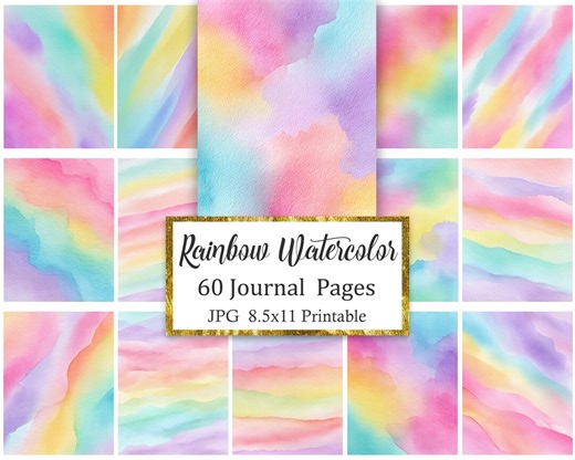 Rainbow Watercolor Journal Pages, Colorful Digital Paper Background - Etsy