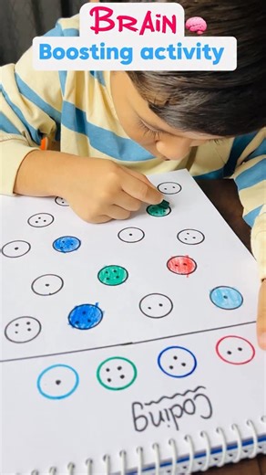 Renu Bala on Instagram: "🧠✨ Brain Boosting Coding Activity for Kids! This fun button-color matching task helps children improve focus, visual discrimination, fine motor skills, and logical thinking. A perfect early coding exercise for nursery, LKG & KG kids! 💡🎨 Try this simple DIY worksheet at home to build strong pre-math and problem-solving skills. Follow @kittuzworld for more brain activities, DIY worksheets & early learning ideas! ❤️ #BrainBoostingActivity #CodingForKids #EarlyLearning Ki