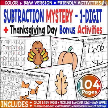 Fun 1-Digit Subtraction Worksheets – Mystery Math Practice for Elementary Kids