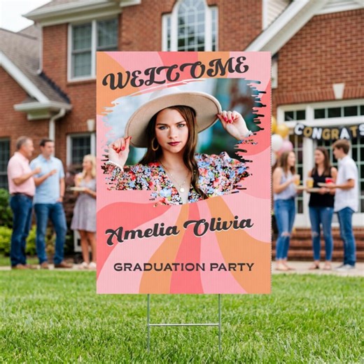 Retro Groovy Graduation Yard Sign 2026, Grad Lawn Sign Personalized, High School College Grad Party, Bold Pink Orange Outdoor Sign - Etsy