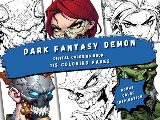 Dark Fantasy Demon Coloring Book – 115 Gothic Horror Monster Portraits (PDF Download) - Etsy