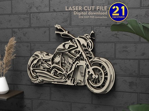 Motorcycle 3D Laser Cut File | Multi-layer Motorbike Wall Art | SVG DXF Digital Download - Etsy