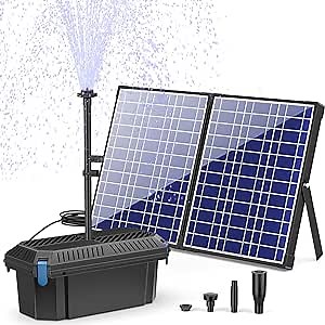 Biling Solar Pond Filter with Water Pump, Solar Fountain Pump Kit: 30W Solar Panel, Pond Filter Box, 360 GPH Water Pump for Outdoor Pond Pool Garden Water Feature Waterfall, SP300-F