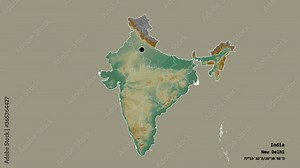 Punjab, state of India, with its capital, localized, outlined and zoomed with informative overlays on a relief map in the Stereographic projection. Animation 3D