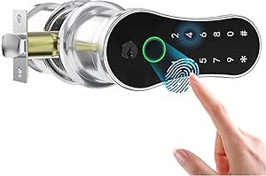 Fingerprint Door Lock,Keyless Door Lock with Handle,Electronic Deadbolt with Keypad Unlock by Fingerprint/Passcode/Keys/ USB Backup,Digital Entry Door for Home Office Bedroom Hotel Apartment,Silver