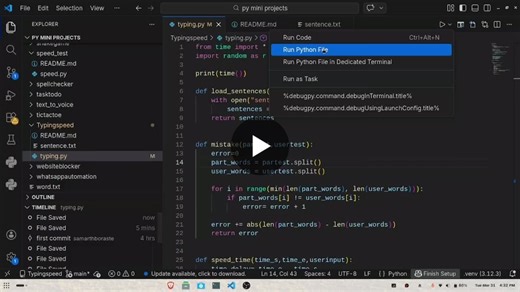 Python Typing Speed Test Project | Samarth Boraste posted on the topic | LinkedIn
