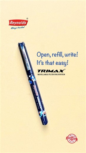 Never let an empty refill get in the way of your ambitions! Simply refill your Reynolds Trimax and continue to write! Shop now on: https://amzn.to/3R1ReRP Follow us on: Instagram: https://bit.ly/ReynoldsInstagram X: https://bit.ly/ReynoldsX LinkedIn: https://bit.ly/ReynoldsLink #Reynolds #ReynoldsPens #WritingInstruments #Alwaystrusted #ReynoldsTrimax | Reynolds