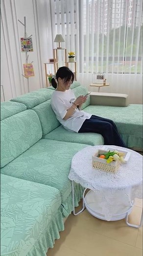 Elegant Leaf Print Stretch Sofa Cover | Modern L-Shape Couch Protector | Washable Slipcover