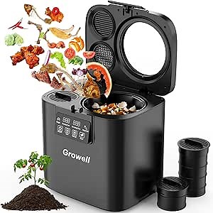 Electric Composter for Kitchen, 4L Indoor Odorless Compost Bin with 2 Carbon Filters, Auto-Cleaning, Large LED Display, Visible Window, Smart Countertop Food Waste Composting Machine