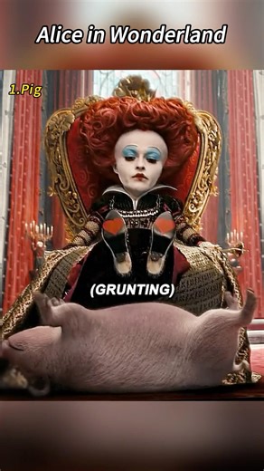 Red Queen steps on pig, then orders beheading... Alice in Wonderland 2010