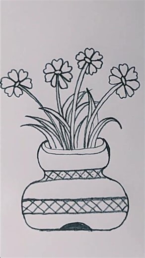 Flower 🌺🌺🌺|Simple Flower Pot Drawing 🌼 | Easy Flower Vase Drawing for Beginners | Step by Step