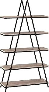 Henn&Hart 68'' Tall A-Frame Bookcase in Blackened Bronze/Antiqued Gray Oak, for Home, Living Room, Bedroom, Entertainment Room, Office