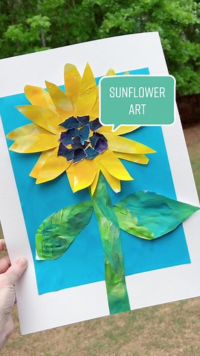 I often cut up paintings and use them in this way. It’s a fun way to repurpose your art! #sunflower #kidart #momtok #sunflowerart #easyart #paintedpaper