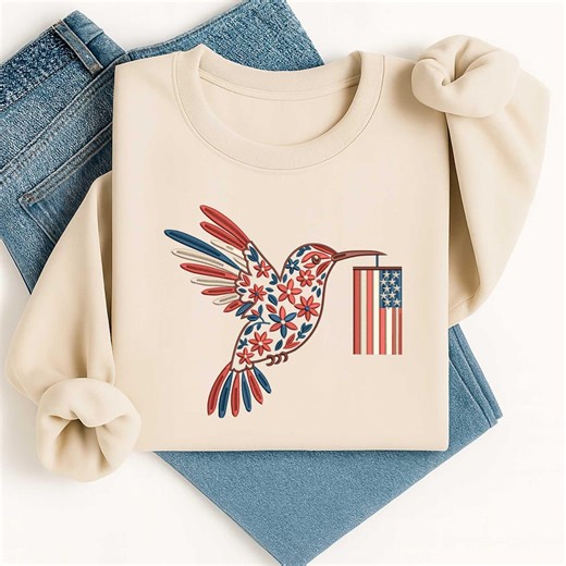 Hummingbird Embroidery Design, Patriotic Floral Bird With USA Flag, 4th of July Applique - Etsy