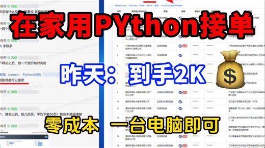 不上班怎么赚钱？在家做Python接单，昨天2K，分享我的实战全过程、以及接单技巧还有学习资源，悄悄努力，惊艳所有人！！