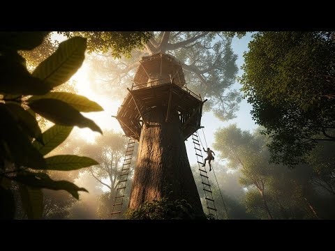 Building Bamboo Shelter On GIANT 40ft Tall Tree | 120 Days Primitive Survival Challenge in Forest