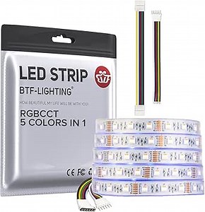 Amazon.com: BTF-LIGHTING RGBCCT 5 Colors in 1 LED 5050SMD RGBWW RGB+Dimmable Tunable Color Temperature 2700K-6500K 16.4ft 60LEDs/m 300LEDs DC12V Multi-Colored Tape Lights IP67 White PCB(No Adapter or Controller) : Tools & Home Improvement