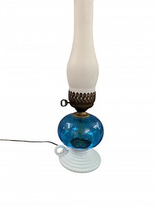 Vintage Electric Oil Lamp Blue Milk Glass Base Hurricane Cottagecore Lighting Decor - Shabby Chic Farmhouse Light Base Only - Etsy