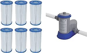 Bestway Pool Filter Pump Cartridge Type-III (6 Pack) + Pool Filter Pump System