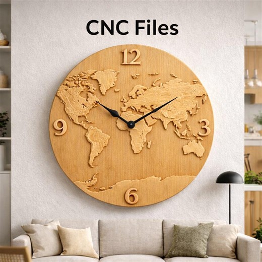CNC STL World Map Clock Relief, Wooden Wall Art CNC Carving File, Modern Wood Map Decor, Router Engraving Design, Clock - Etsy
