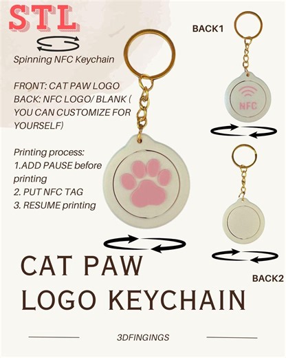 Cat Paw NFC Spinning Keychain for 3D Printing | STL File Only - Etsy