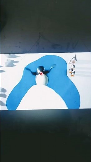 pingu was falling down from the iceberg and a big splash