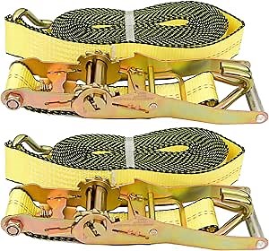 2" x30' J Hook Strap with Ratchet - Heavy Duty Wire Hook Tie Down- Double J Hook Strap - WLL 3330LB - 10,000 lb Break Strength (2 Pack)