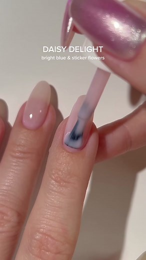 Pastel Blue Daisy Nail Art Tutorial with Stickers